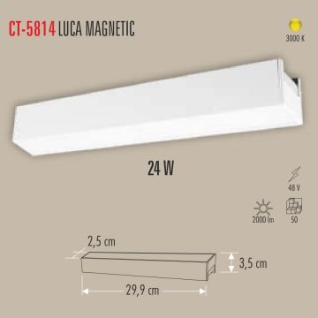CATA CT-5814 Luca Beyaz 24 Watt 30 cm LED Magnet Armatür - Gün Işığı (3200K)