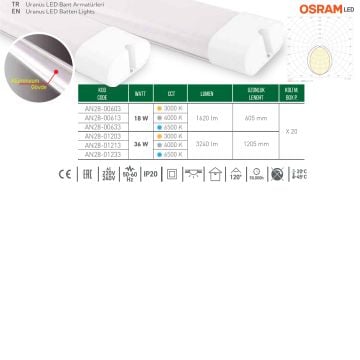 ACK AN28-01213 36 Watt 120 cm OSRAM LED Bant Armatür - Ilık Beyaz (4000K)