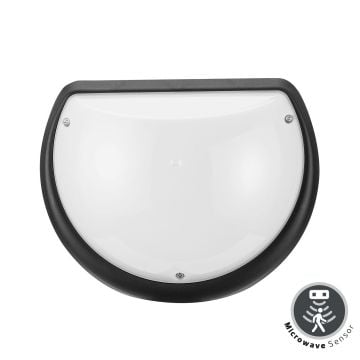 HOROZ 400-425-114 AQUA YARIMAY 9 Watt Siyah Sensörlü Dış Mekan LED Glop Aplik - Beyaz Işık (6500K) [Plastik Kasa]