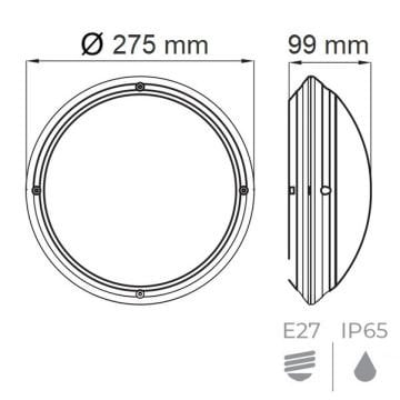 HOROZ 400-011-105 AQUA OPAL Siyah Dış Mekan Aplik (E27 Duylu - Plastik Kasa)