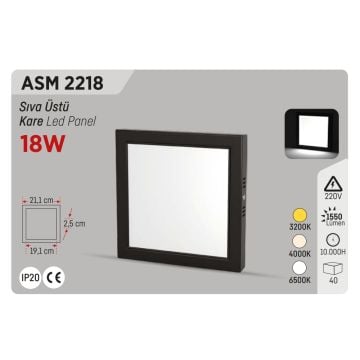 YCL ASM 2218 18 Watt Siyah Kasa Sıva Üstü Kare LED Panel