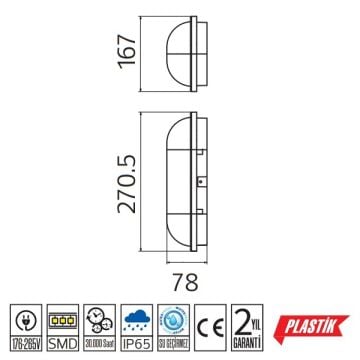 HOROZ 400-002-126 AYDOS 20 Watt Beyaz Dış Mekan LED Glop Aplik (Plastik Kasa)