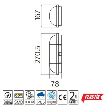 HOROZ 400-011-126 AYDOS 20 Watt Siyah Dış Mekan LED Glop Aplik (Plastik Kasa)