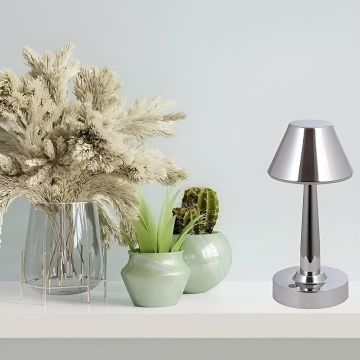 -1701 GALATA Krom Dokunmatik, Dimli ve Şarjlı LED Masa Lambası - Gün Işığı (3200K)