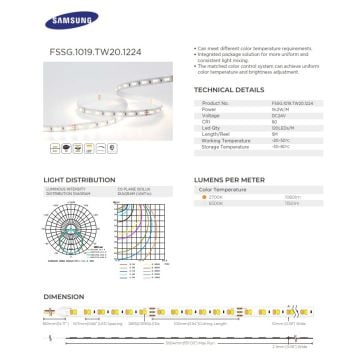 SAMSUNG 24 Volt 120 Ledli Dimli ve CCT Tunable Şerit Led - 19.2 Watt/Metre - [5 Metre] - FSSG.1019.TW20.1224