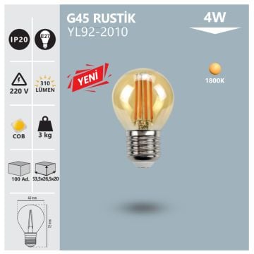 NOAS YL92-2010 4 Watt G45 Rustik LED Ampul - Amber