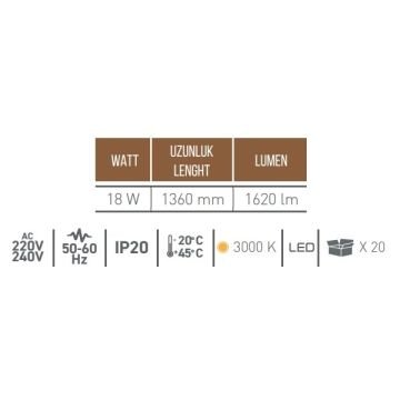 CreaLight AH07-09406 2x9 Watt 136 cm Gold Çubuk LED Aplik - Gün Işığı (3000K)