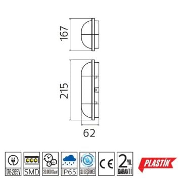 HOROZ 400-002-125 AYDOS 15 Watt Beyaz Dış Mekan LED Glop Aplik (Plastik Kasa)