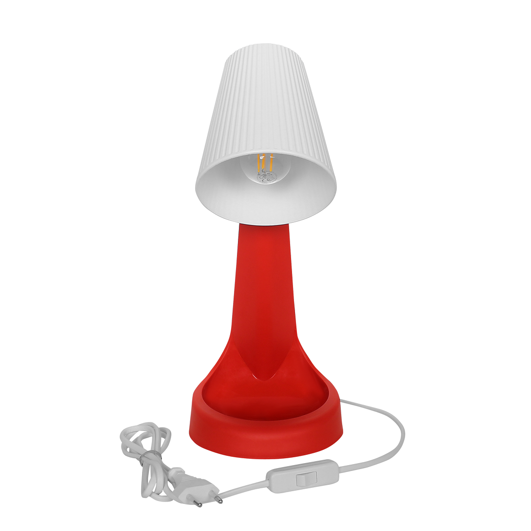 ZİTA 301-Kirmizi Beyaz Abajurlü Kırmızı Masa Lambası - PC Gövde - E14 Duylu
