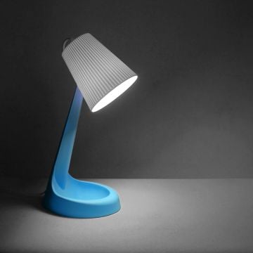 ZİTA 301-Mavi Beyaz Abajurlü Mavi Masa Lambası - PC Gövde - E14 Duylu