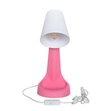 ZİTA 301-Pembe Beyaz Abajurlü Pembe Masa Lambası - PC Gövde - E14 Duylu