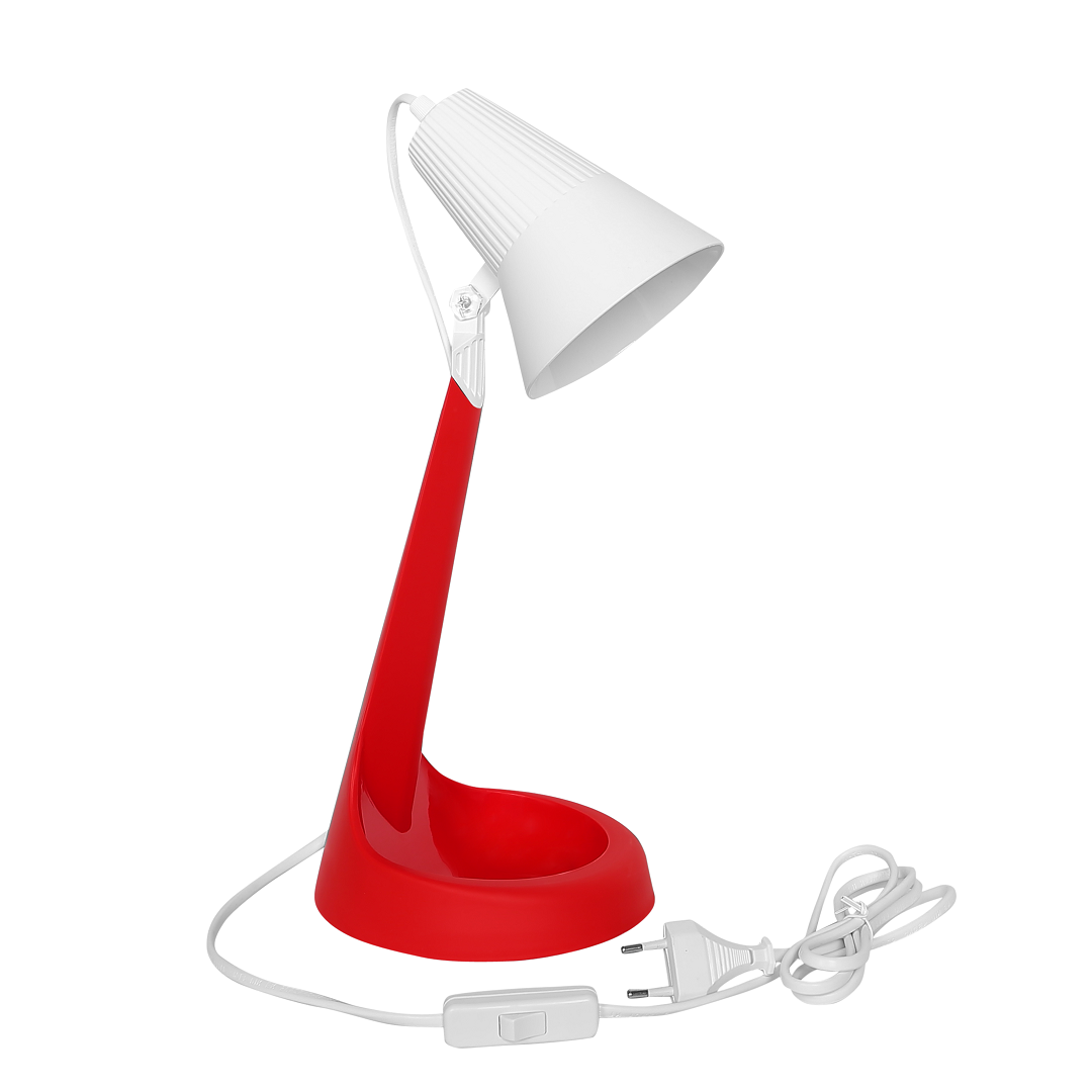 ZİTA 302-Kirmizi Beyaz Abajurlü Kırmızı Masa Lambası - PC Gövde - E14 Duylu