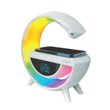 HELIOS HS 5214 Kablosuz Telefon Şarjlı, Saatli, Hoparlörlü RGB LED Masa Lambası