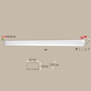 CATA CT-2480 40 Watt 120 cm Acil Aydınlatma Kitli LED Etanj - Beyaz Işık (6400K)
