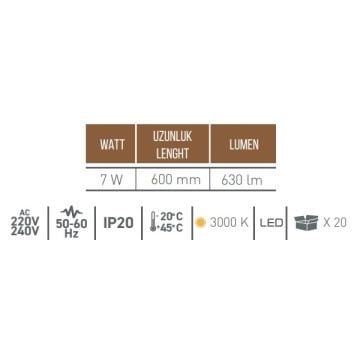 CreaLight AH07-09108 7 Watt 60 cm Eskitme Çubuk LED Aplik - Gün Işığı (3000K)