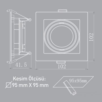 ACK AH03-05008 Siyah-Beyaz Sıva Altı Kare Spot Kasası (PC)
