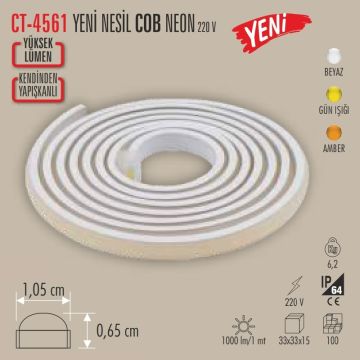 CATA CT-4561-Beyaz 220 Volt Beyaz (6400K) COB Neon Led [100 Metre]