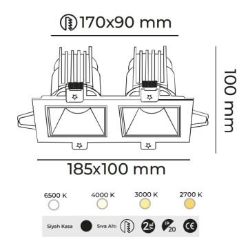 MOLLED MOL4158M Dali Dimli 2x8 Watt Siyah Sıva Altı İkili LED Spot (SAMSUNG/OSRAM/PHILIPS LED & EAGLERISE/PHILIPS/LIFUD Driver)