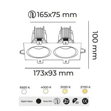 MOLLED MOL4152M Dali Dimli 2x10 Watt Siyah Sıva Altı İkili LED Spot (SAMSUNG/OSRAM/PHILIPS LED & EAGLERISE/PHILIPS/LIFUD Driver)