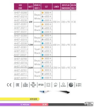 ACK AH07-03701 2x12 Watt Siyah Çift Yönlü LED Aplik - Gün Işığı (3000K)