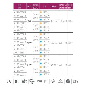 ACK AH07-03301 2x6 Watt Siyah Çift Yönlü LED Aplik - Gün Işığı (3000K)