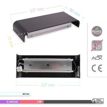 ACK AH07-03231 2x3 Watt Siyah Çift Yönlü LED Aplik - Beyaz Işık (6500K)