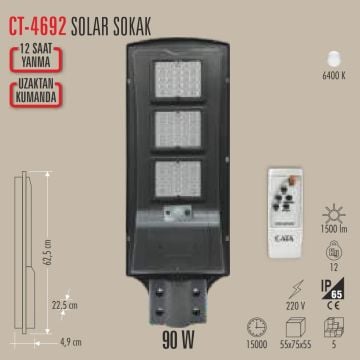 CATA CT-4692 90 Watt Solar Sokak Armatürü - Beyaz Işık (6400K)