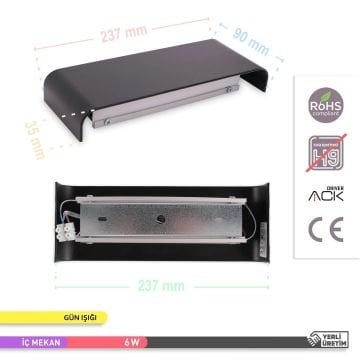 ACK AH07-03201 2x3 Watt Siyah Çift Yönlü LED Aplik - Gün Işığı (3000K)