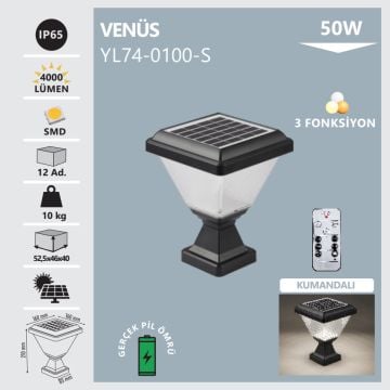 NOAS YL74-0100-S Venüs 50 Watt Solar Set Üstü Armatür - 3 Renk Fonksiyonlu (Beyaz + Ilık Beyaz + Gün Işığı)