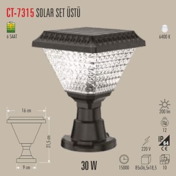 CATA CT-7315 30 Solar Set Üstü Armatür - Beyaz Işık (6400K)