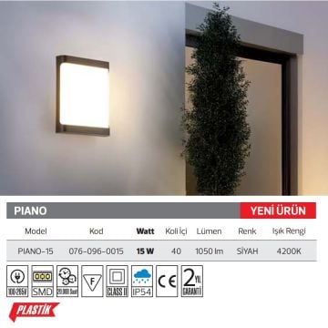 HOROZ 076-096-0015 PIANO-15 15 Watt Dış Mekan LED Aplik - Ilık Beyaz (4200K)