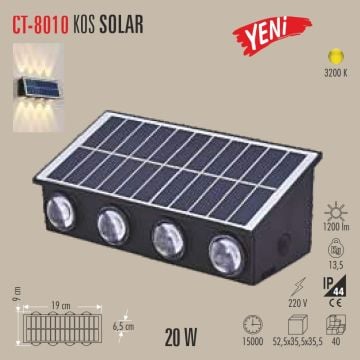 CATA CT-8010 KOS 20 Watt Çift Yönlü Solar Aplik - Gün Işığı (3200K)