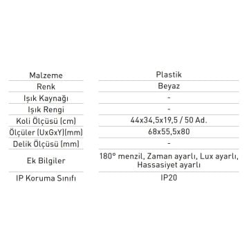 JUPITER JS478 Duvar Tipi 180 Derece Hareket Sensörü