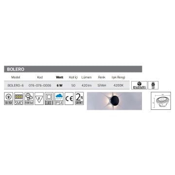 HOROZ 076-076-0006 BOLERO-6 6 Tönlü 6 Watt Dış Mekan LED Aplik - Ilık Beyaz (4200K)