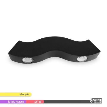 ACK AH07-07501 4x1 Watt Siyah Çift Yönlü Dış Mekan LED Aplik - Gün Işığı (3000K) - IP54 - Metal Gövde