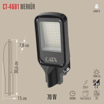 CATA CT-4681 70 Watt LED Sokak Armatürü - Beyaz Işık (6400K)