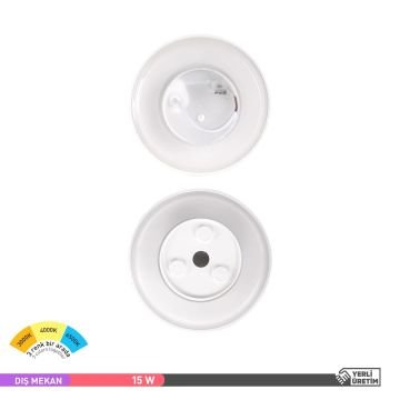 ACK AT15-01890 18 Watt Beyaz Dış Mekan Yuvarlak LED Aplik - 3 Işık Renkli (Beyaz + Ilık Beyaz + Gün Işığı) - IP65