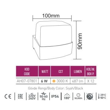 ACK AH07-07801 6 Watt Dış Mekan LED Aplik - Gün Işığı (3000K) - IP54 - Metal Gövde