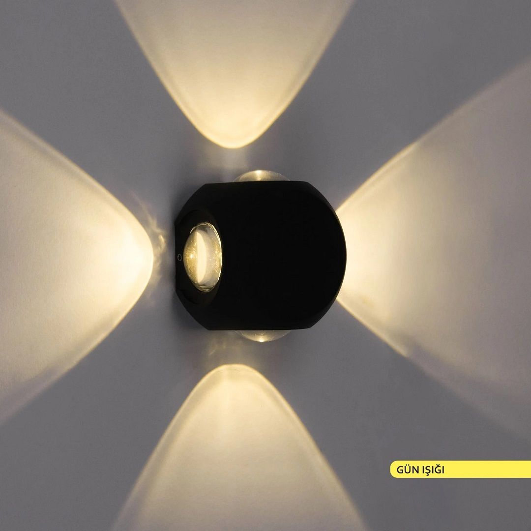 ACK AH07-07401 4x1 Watt Siyah Çift Yönlü Dış Mekan LED Aplik - Gün Işığı (3000K) - IP54 - Metal Gövde