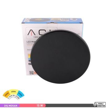ACK AT15-01591 15 Watt Siyah Dış Mekan Yuvarlak LED Aplik - 3 Işık Renkli (Beyaz + Ilık Beyaz + Gün Işığı) - IP65