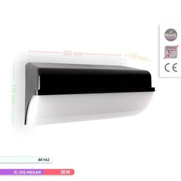 ACK AH07-06430 30 Watt Siyah Dış Mekan LED Aplik - Beyaz Işık (6500K) - IP65