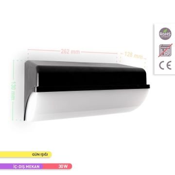 ACK AH07-06400 30 Watt Siyah Dış Mekan LED Aplik - Gün Işığı (3000K) - IP65