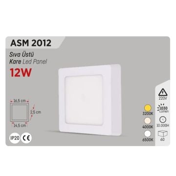 YCL ASM 2012 12 Watt Sıva Üstü Kare LED Panel