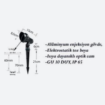 CreaLight CL-KS-103 Kazıklı Çim Armatürü - Metal - GU10 Duylu - IP65