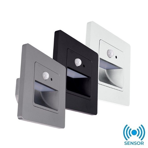 ACK AH07-00431 1 Watt Sıva Altı Sensörü Kare LED Merdiven Armatürü - Siyah Gövde - Beyaz Işık (6500K)