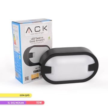 ACK AT11-21501 15 Watt Siyah Dış Mekan Elips LED Aplik - Gün Işığı (3000K) - IP54