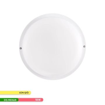 ACK AT10-01830 18 Watt Beyaz Dış Mekan Yuvarlak LED Aplik - Beyaz Işık (6500K) - IP54
