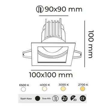 MOLLED MOL1681M Triac Dimli 10 Watt Siyah Kasa Sıva Altı Kare LED Spot (SAMSUNG/OSRAM/PHILIPS LED & EAGLERISE/PHILIPS/LIFUD Driver)