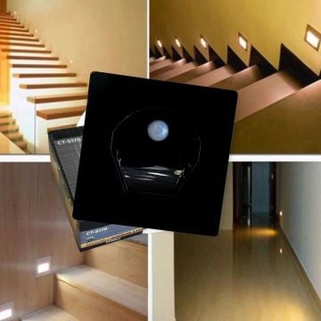 CATA CT-5170 1 Watt Hareket Sensörlü Sıva Altı Kare LED Merdiven Armatürü (Siyah Kasa)