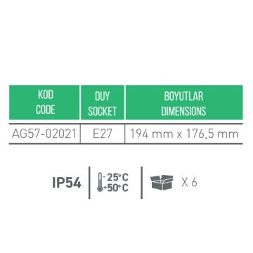ACK AG57-02021Y Siyah Dış Mekan Aplik - IP54 - PC Gövde - E27 Duylu